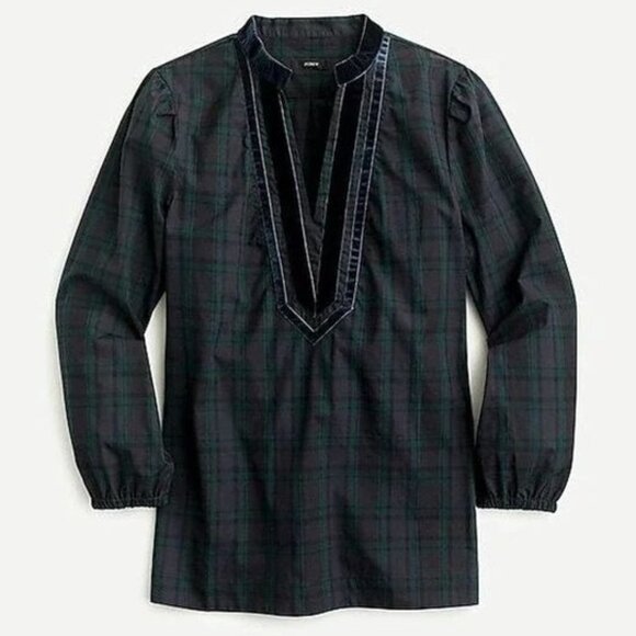 J. Crew Velvet-Trimmed V-Neck Tunic in Black Watch Tartan Size XS - Picture 2 of 14